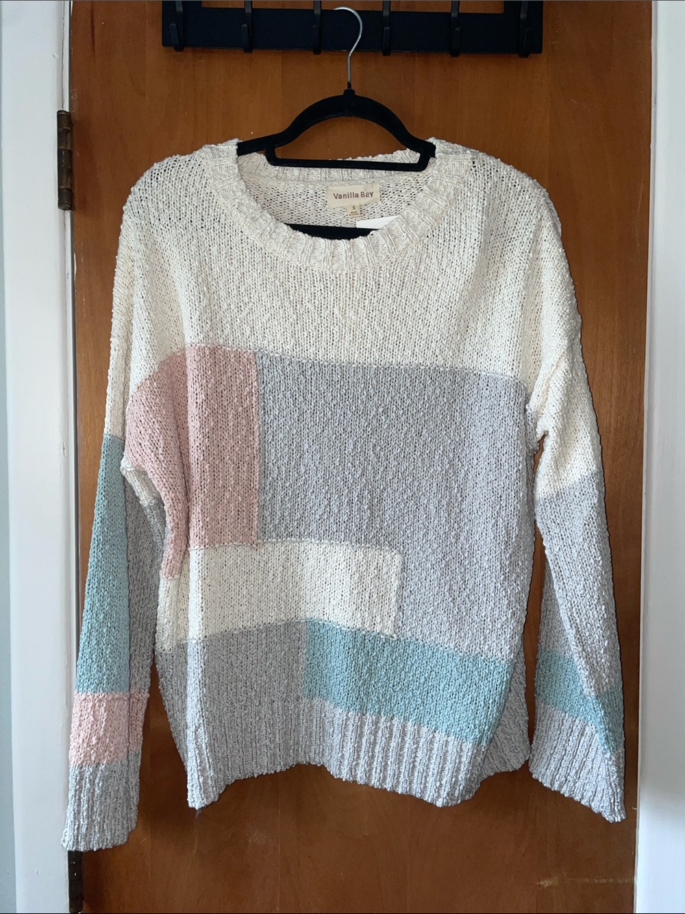 Vanilla Bay Pastel Colorblock Crewneck Sweater in Cream, Pink, Blue, Gray